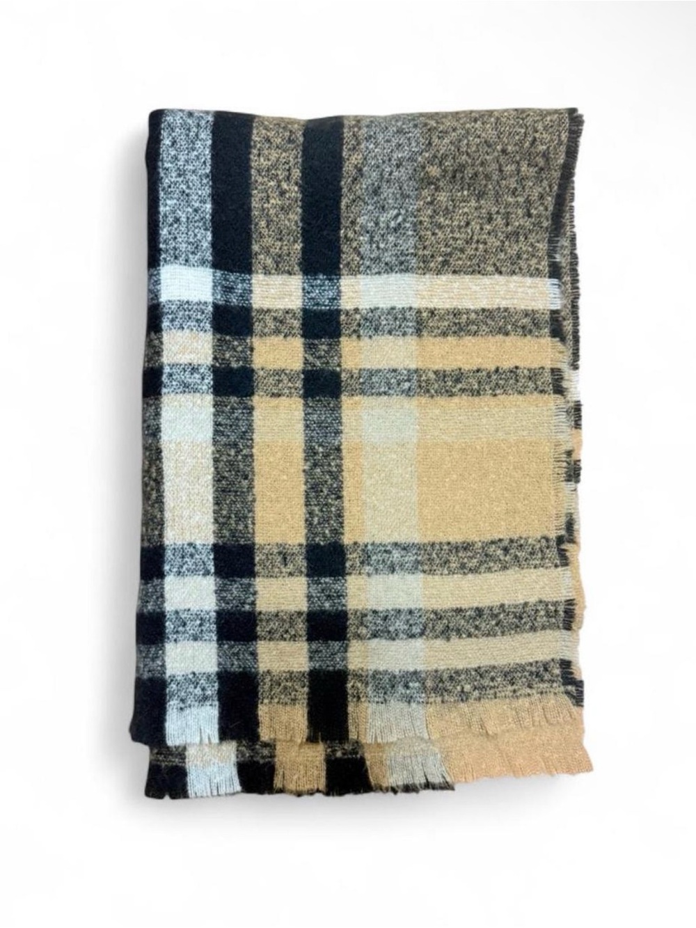 Tan black & white super soft oversized fringe edges scarf 22”x72” cozy fall os